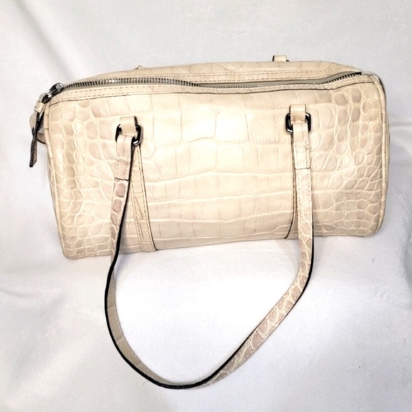 Dooney & Bourke Vintage Bone Croc Embossed Barrel Duffle Purse Bag - Picture 7 of 14